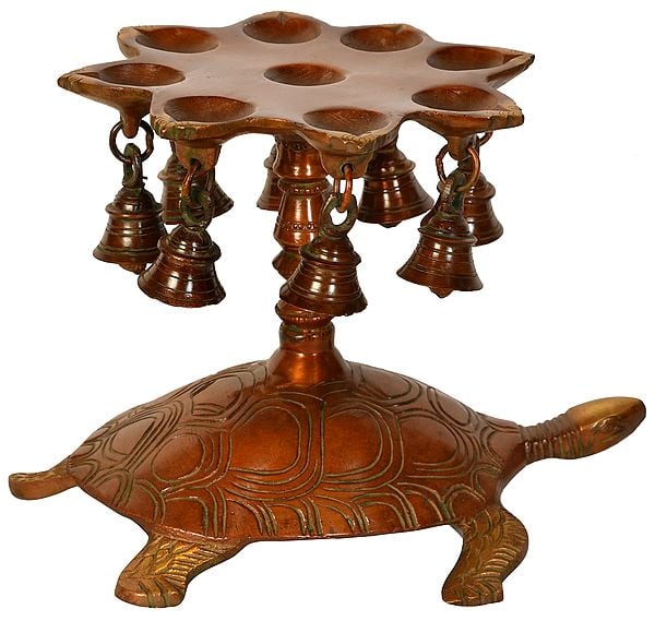 Exotic India Vastu Tortoise Wick Lamp With Bells 