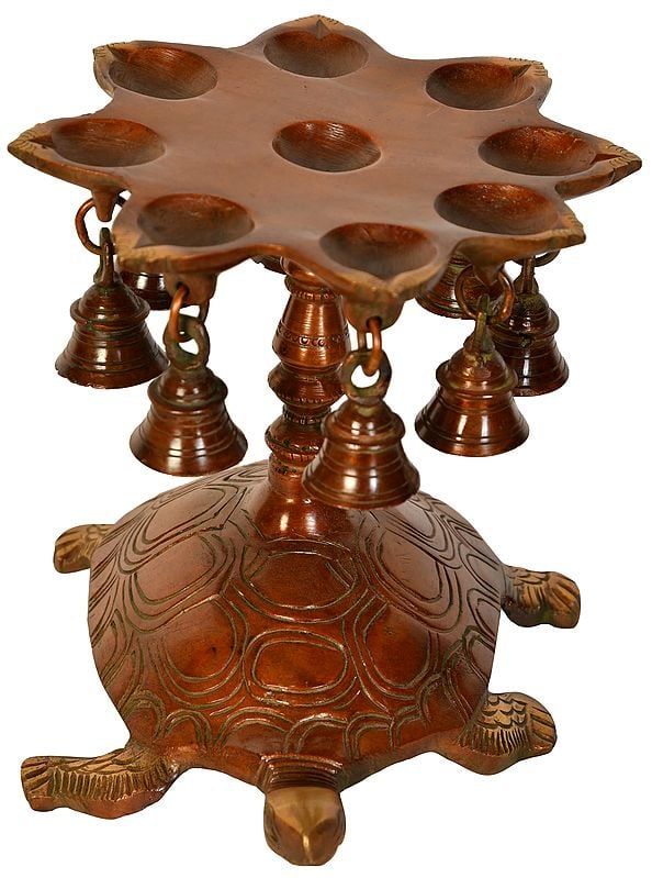 exotic india Vastu Tortoise Wick Lamp with Bells 