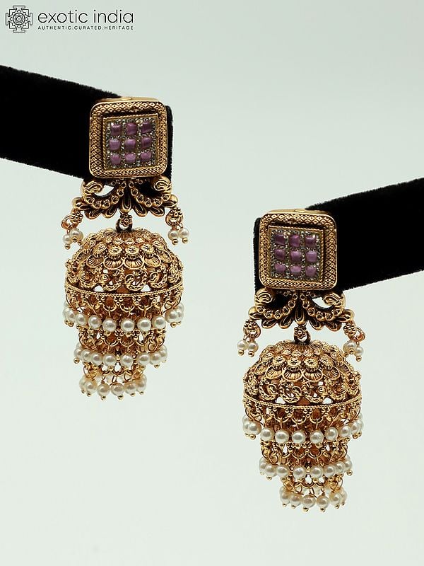 Exotic India Exquisite Beaded And Stone Studded Choker Style Necklace With Attractive Earrings And Mangtika