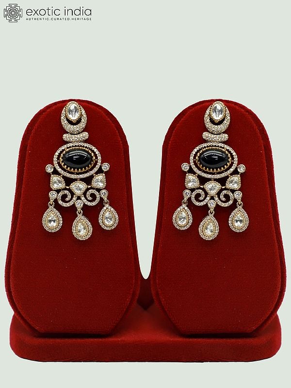 Exotic India Exquisite Moissanite Kundan Stone Studded Necklace Set With Earrings