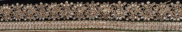 exotic india Fabric Border with Metallic Thread Embroidery and Crystals