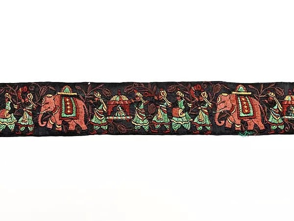 exotic india Fabric Border with Thread Embroidered Wedding Procession 