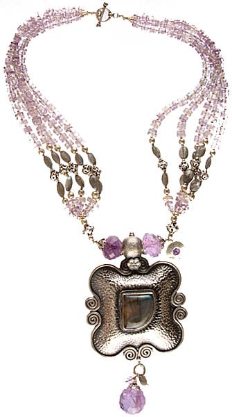 exotic india Faceted Amethyst and Labradorite Fine Necklace