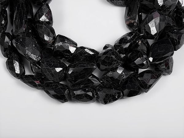 exotic india Faceted Black Agate Nuggets (Price of 1 String) 