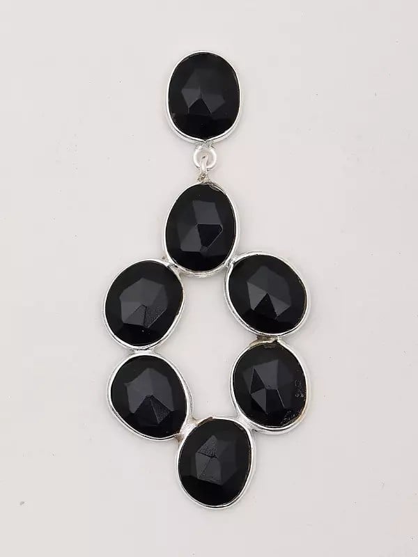 Exotic India Faceted Black Onyx Chandelier Style Earrings 