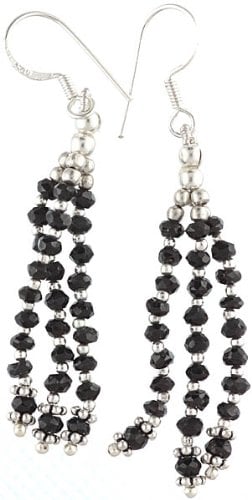 exotic india Faceted Black Onyx Earrings - Sterling Silver 