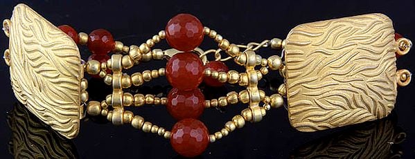 exotic india Faceted Carnelian Gold Plated Bracelet 