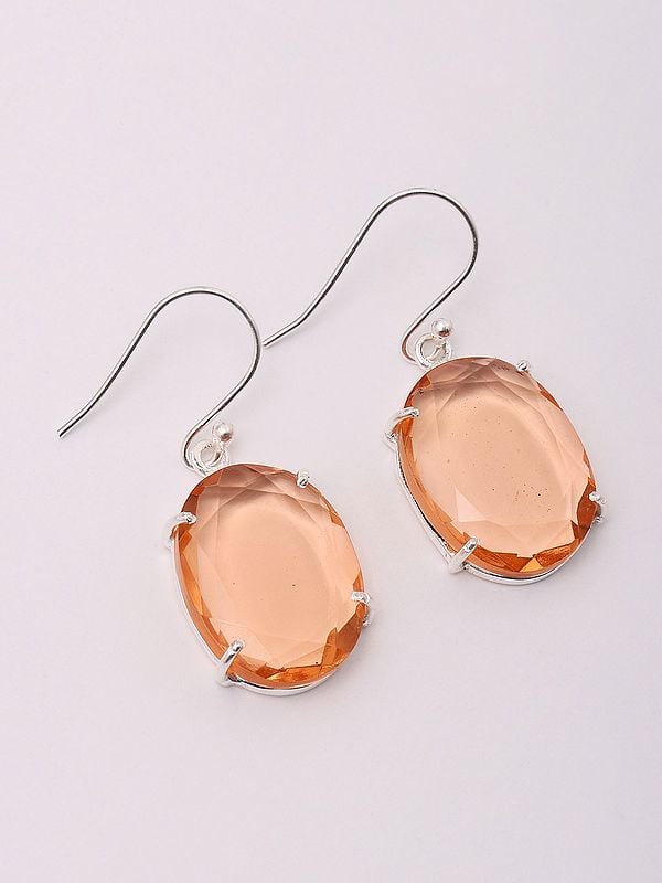Exotic India Faceted Champagne Aura Quartz Earrings 