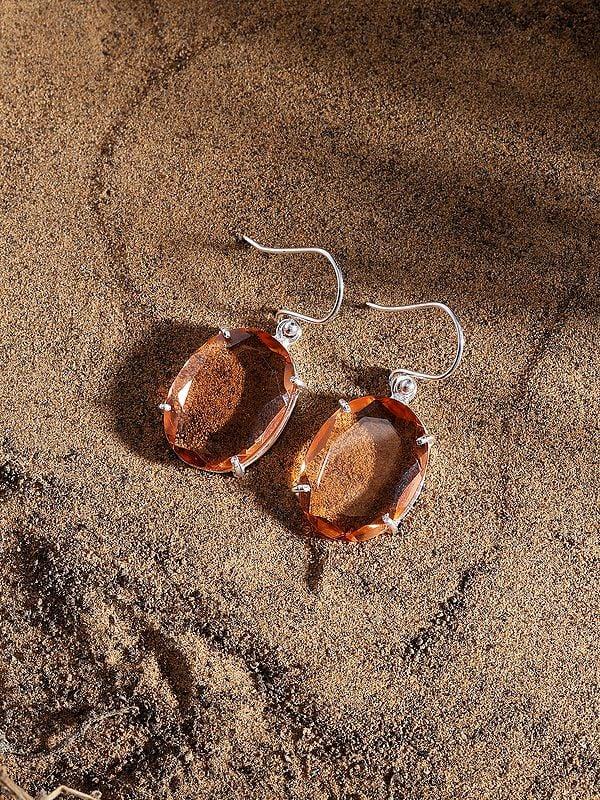 exotic india Faceted Champagne Aura Quartz Earrings 