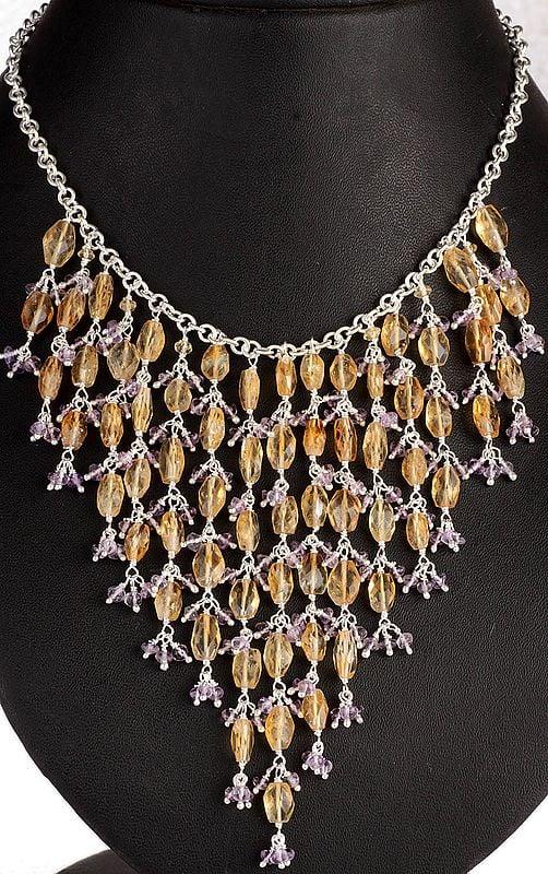 exotic india Faceted Citrine and Amethyst Marvel Necklace 