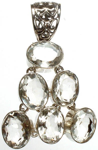 exotic india Faceted Crystal Pendant with Lattice Bale
