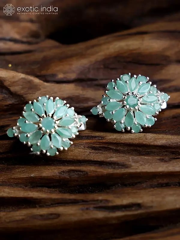exotic india Faceted Emerald Gemstone Sterling Silver Earrings