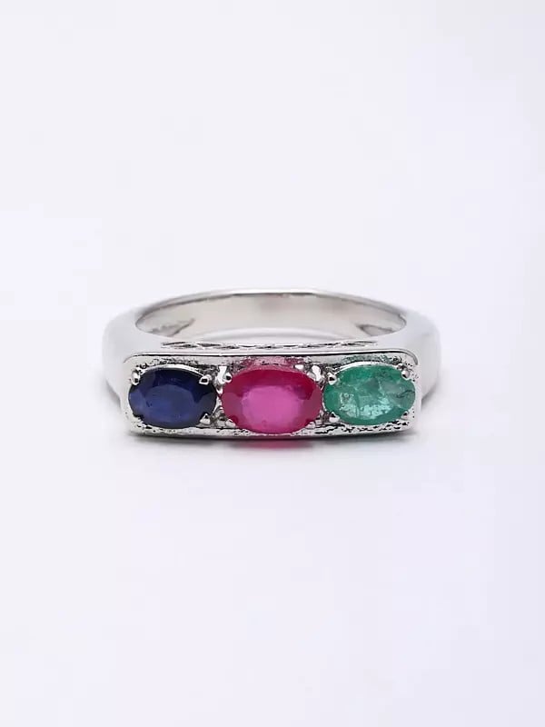 Exotic India Faceted Emerald Ruby And Sapphire Ring 