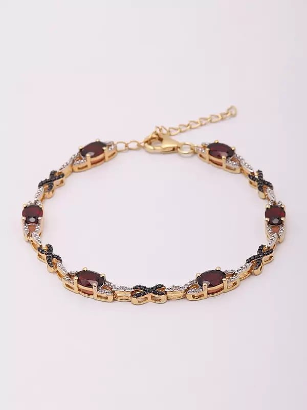 Exotic India Faceted Garnet And White Topaz Bracelet 