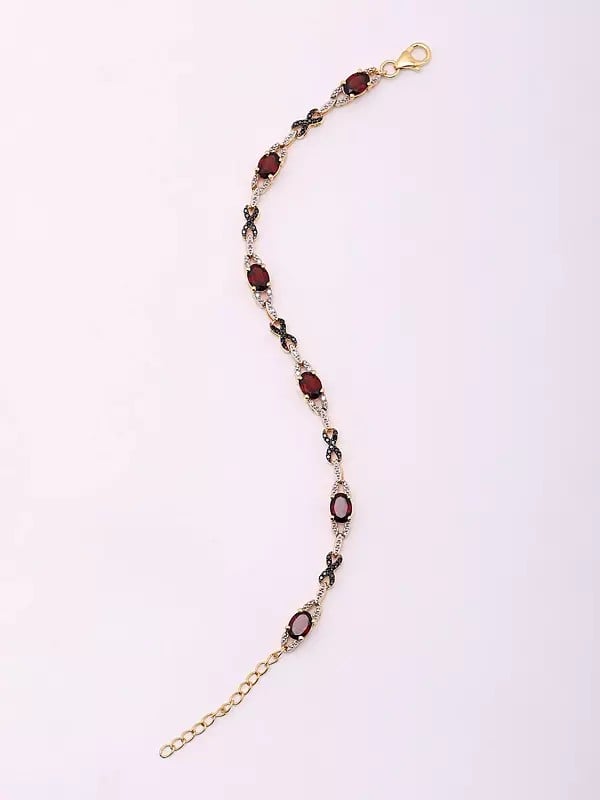 Exotic India Faceted Garnet And White Topaz Bracelet 