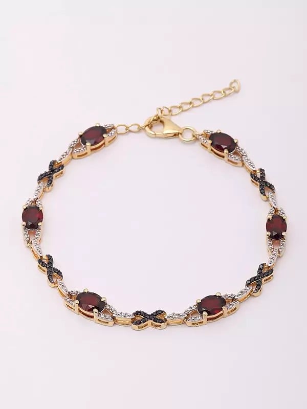 exotic india Faceted Garnet and White Topaz Bracelet 