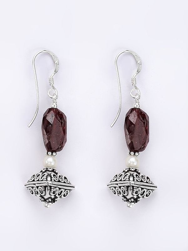 exotic india Faceted Garnet Gemstone Earring | Sterling Silver Jewelry