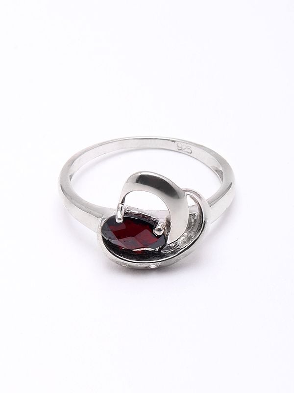Exotic India Faceted Garnet Gemstone Ring With Cubic Zirconia 