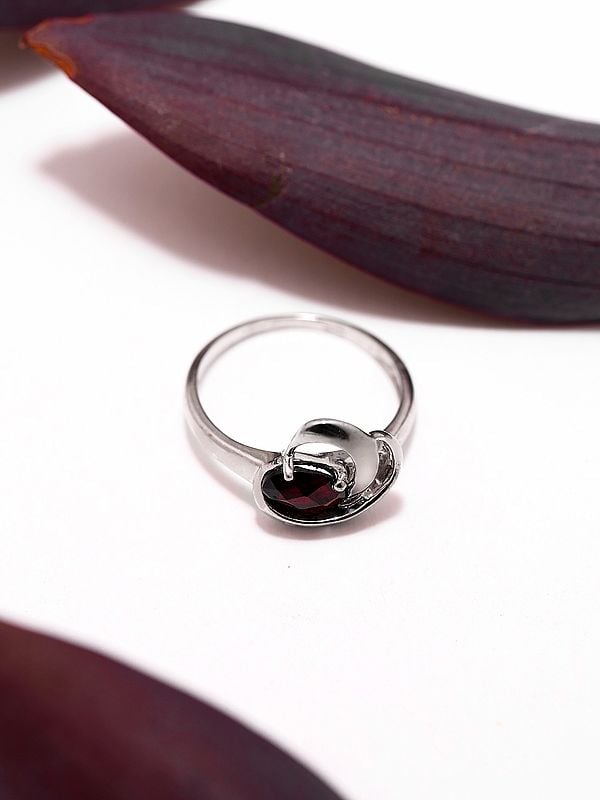 Exotic India Faceted Garnet Gemstone Ring With Cubic Zirconia 