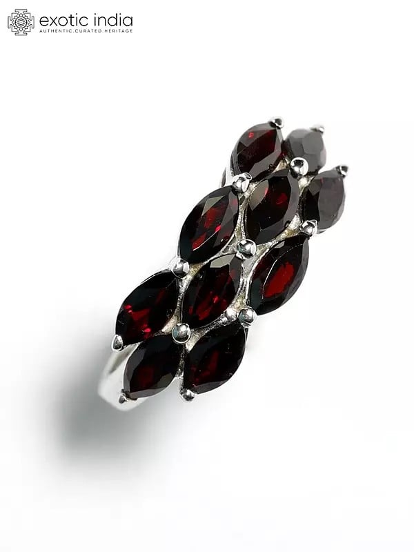 Exotic India Faceted Garnet Ring | Sterling Silver Jewelry 