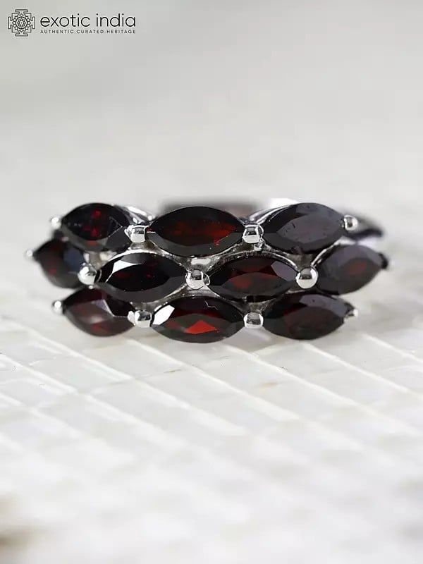 Exotic India Faceted Garnet Ring | Sterling Silver Jewelry 