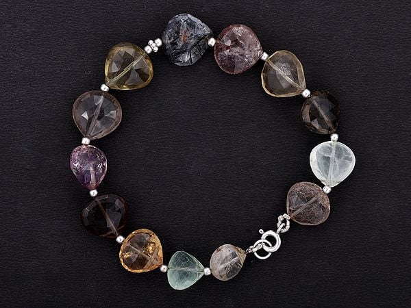 exotic india Faceted Gemstone Heart Briolette Sterling Silver Bracelet 