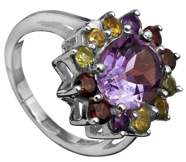 exotic india Faceted Gemstone Ring (Amethyst Garnet Citrine and Peridot)
