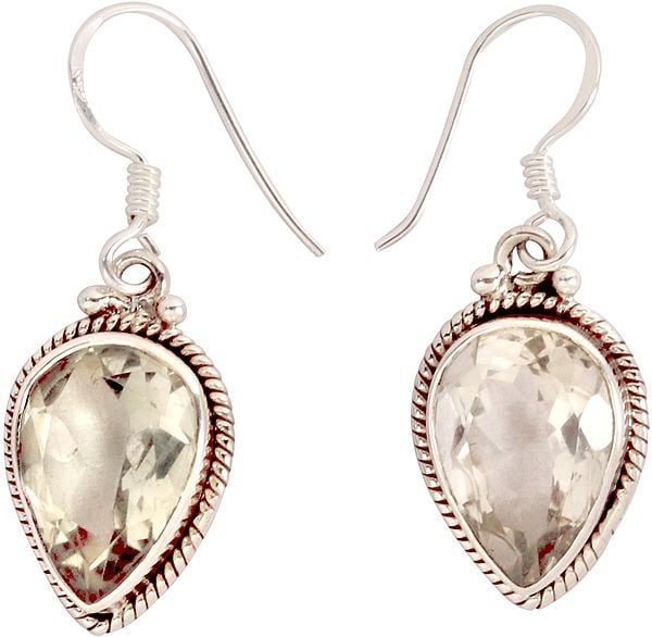 exotic india Faceted Green Amethyst Tear-Drop Earrings 