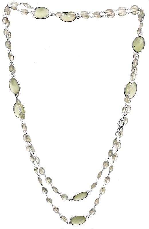 exotic india Faceted Green Chalcedony and Prehnite Long Necklace