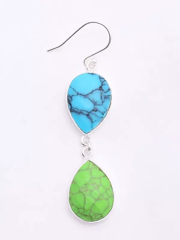 Exotic India Faceted Green Copper Turquoise And Blue Turquoise Dangle Earrings 