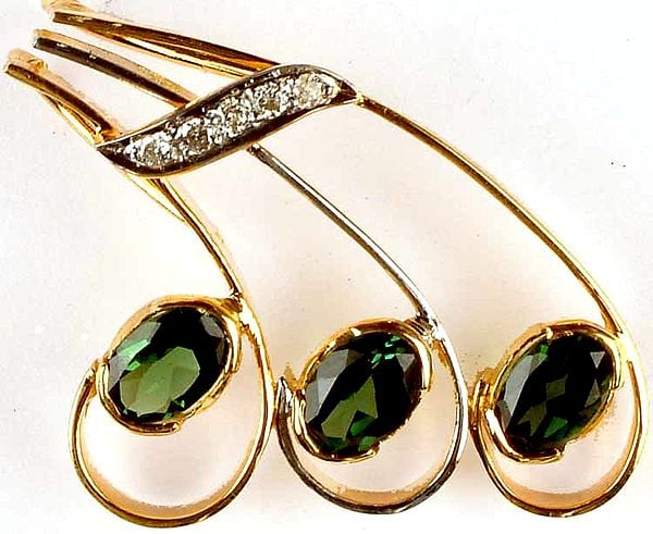 exotic india Faceted Green Tourmaline Designer Pendant with Diamonds 