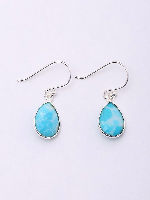 Exotic India Faceted Larimar Gemstone Hook Earrings 