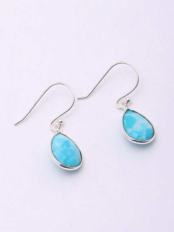 Exotic India Faceted Larimar Gemstone Hook Earrings 