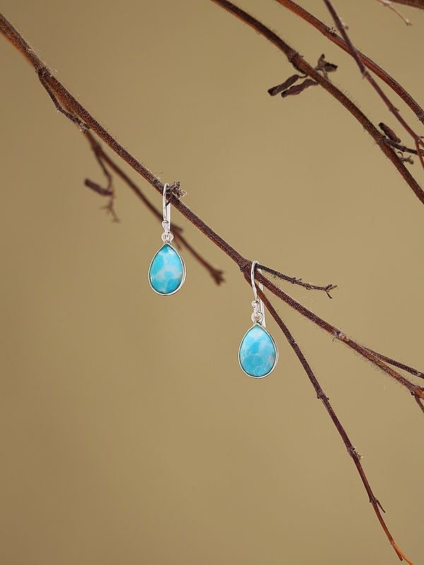 Exotic India Faceted Larimar Gemstone Hook Earrings 