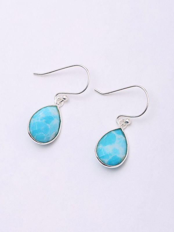 exotic india Faceted Larimar Gemstone Hook Earrings 
