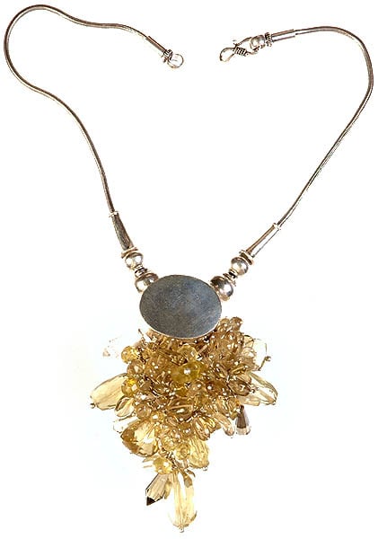 exotic india Faceted Lemon Topaz Dangling Bunch Necklace