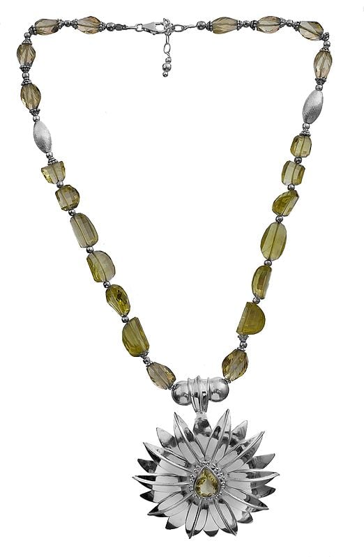 exotic india Faceted Lemon Topaz Sunflower Necklace