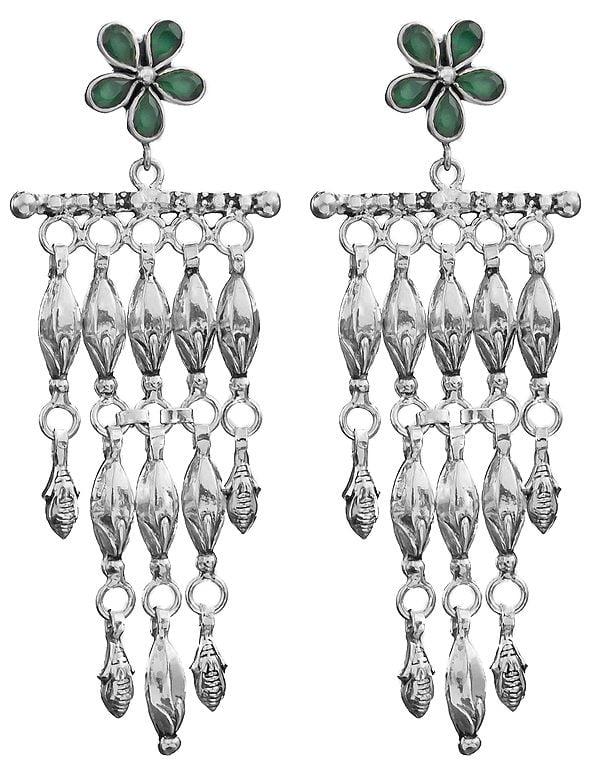 exotic india Faceted Onyx Danglers With Cascading Silver Bulbs