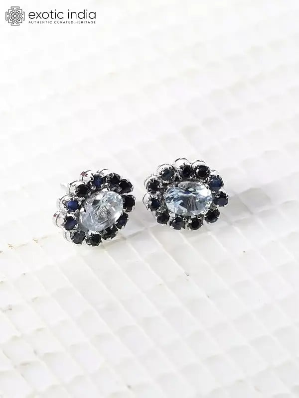 Exotic India Faceted Oval Cut Blue Topaz Tops With Sapphire Gemstones 