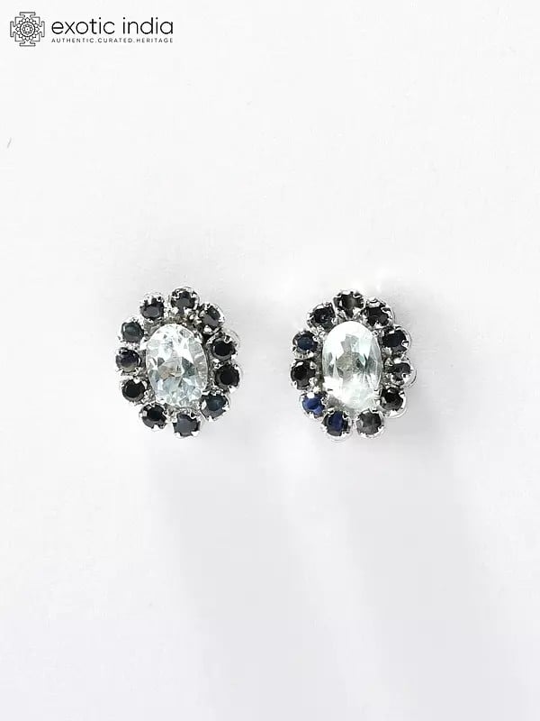 exotic india Faceted Oval Cut Blue Topaz Tops with Sapphire Gemstones