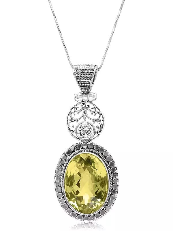 Exotic India Faceted Oval Shape Lemon Quartz Pendant 