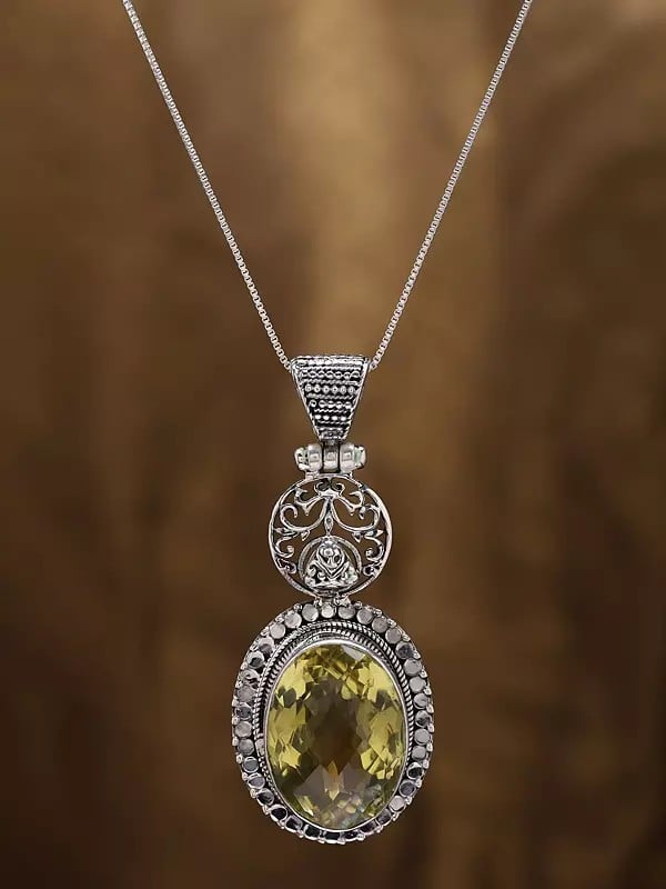 Exotic India Faceted Oval Shape Lemon Quartz Pendant 