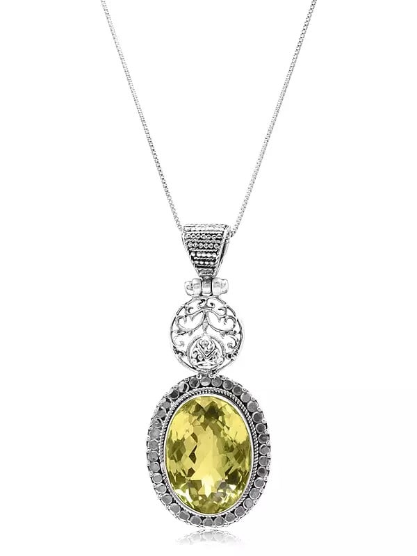 exotic india Faceted Oval Shape Lemon Quartz Pendant 