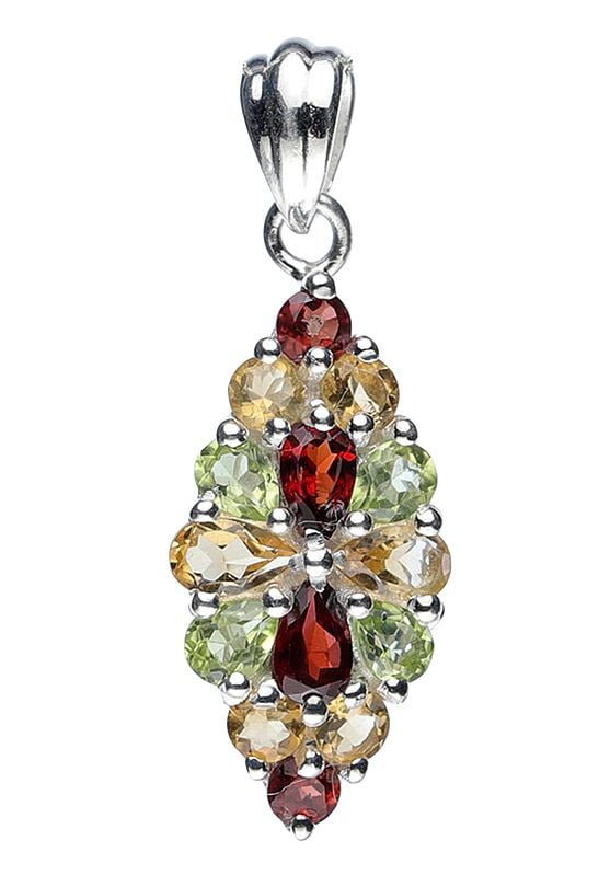 Exotic India Faceted Pendant Earrings And Ring Set - Sterling Silver Jewelry 