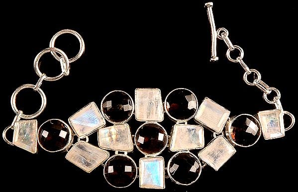 exotic india Faceted Rainbow Moonstone Bracelet with Smoky Quartz