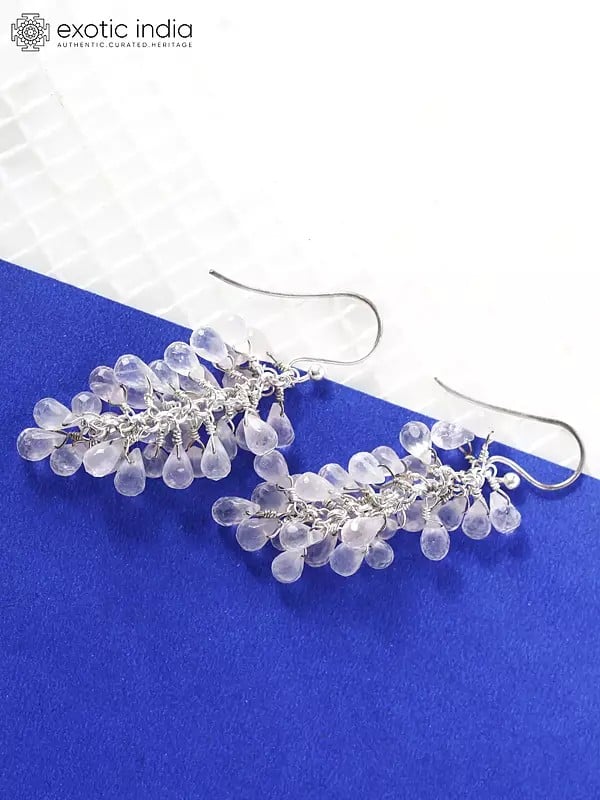 exotic india Faceted Rose Quartz Bunch Earrings | Sterling Silver Jewelry