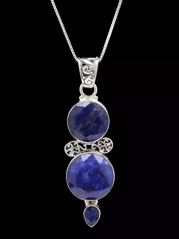 Exotic India Faceted Round Shape Duplet Lapis Lazuli Pendant 