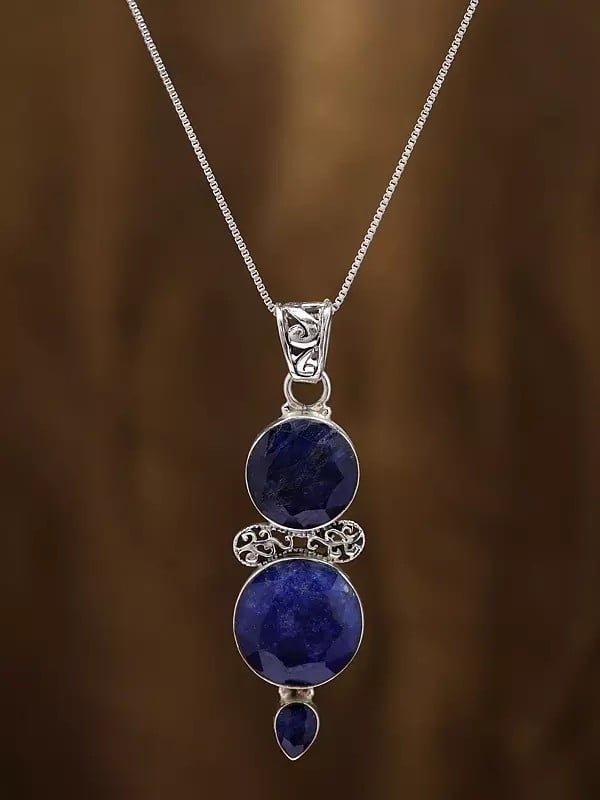 Exotic India Faceted Round Shape Duplet Lapis Lazuli Pendant 