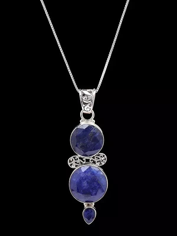 exotic india Faceted Round Shape Duplet Lapis Lazuli Pendant 