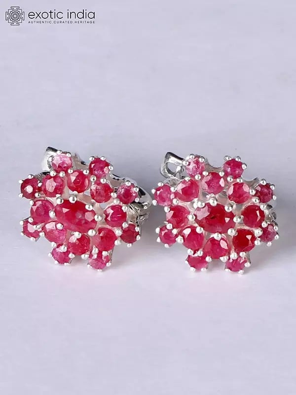 Exotic India Faceted Ruby Earrings In Sterling Silver